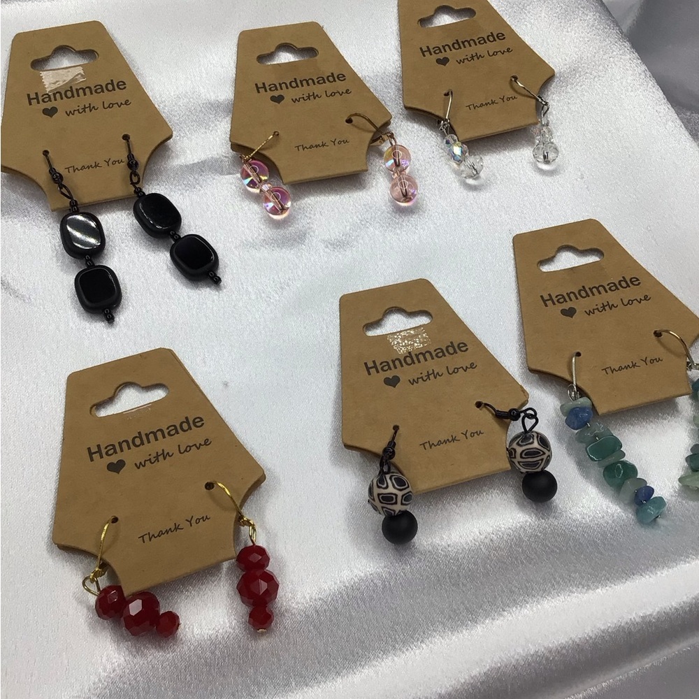 Handmade Women’s Dangle Earrings Set — Black, Pink, Clear, Red & Green Options - Picture 2 of 12